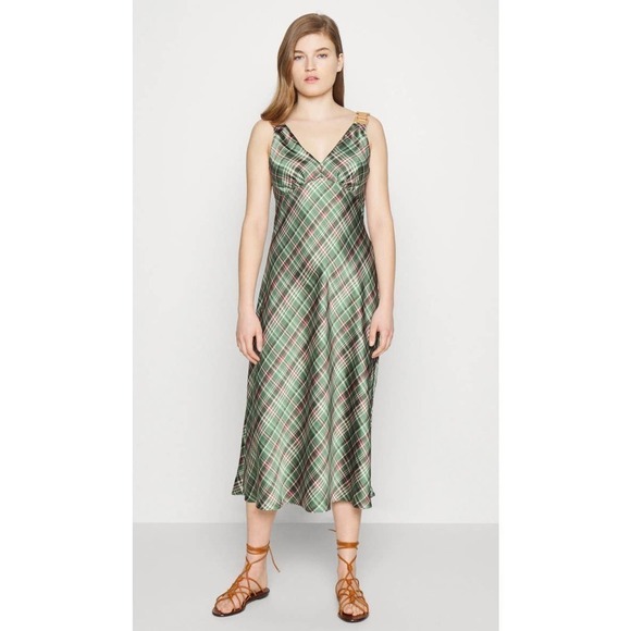Lauren Ralph Lauren PLAID SATIN CHARMEUSE SLEEVELESS DRESS - Cocktail 14 - Picture 1 of 13